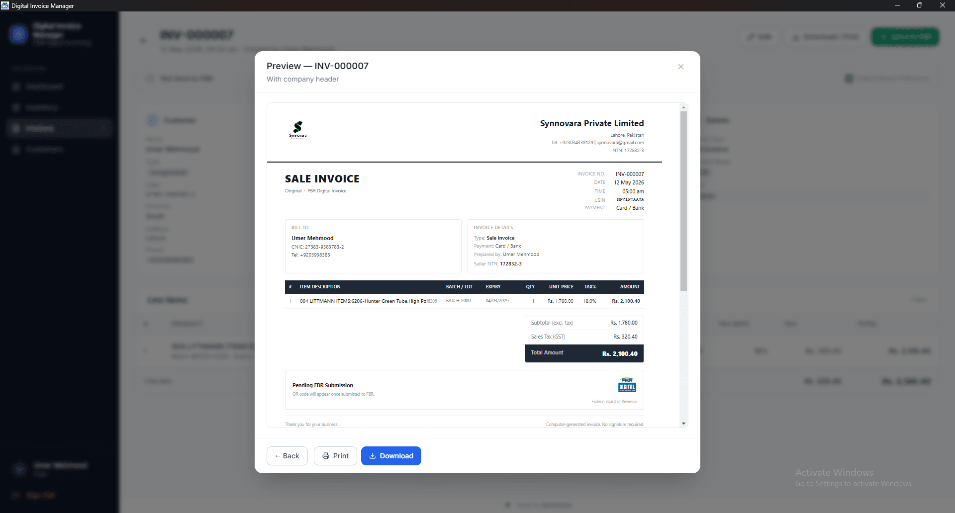 Invoice Preview with FBR QR